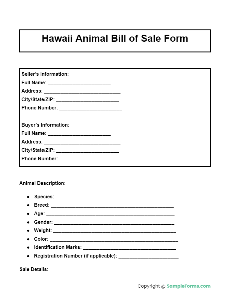 hawaii animal bill of sale form