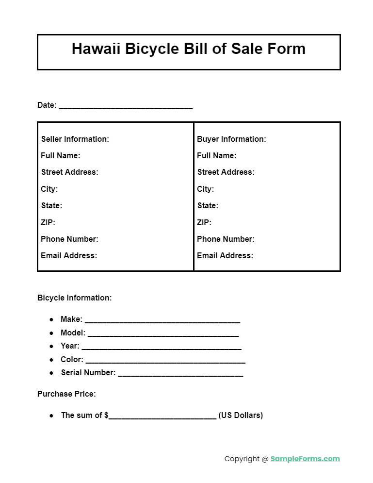 hawaii bicycle bill of sale form