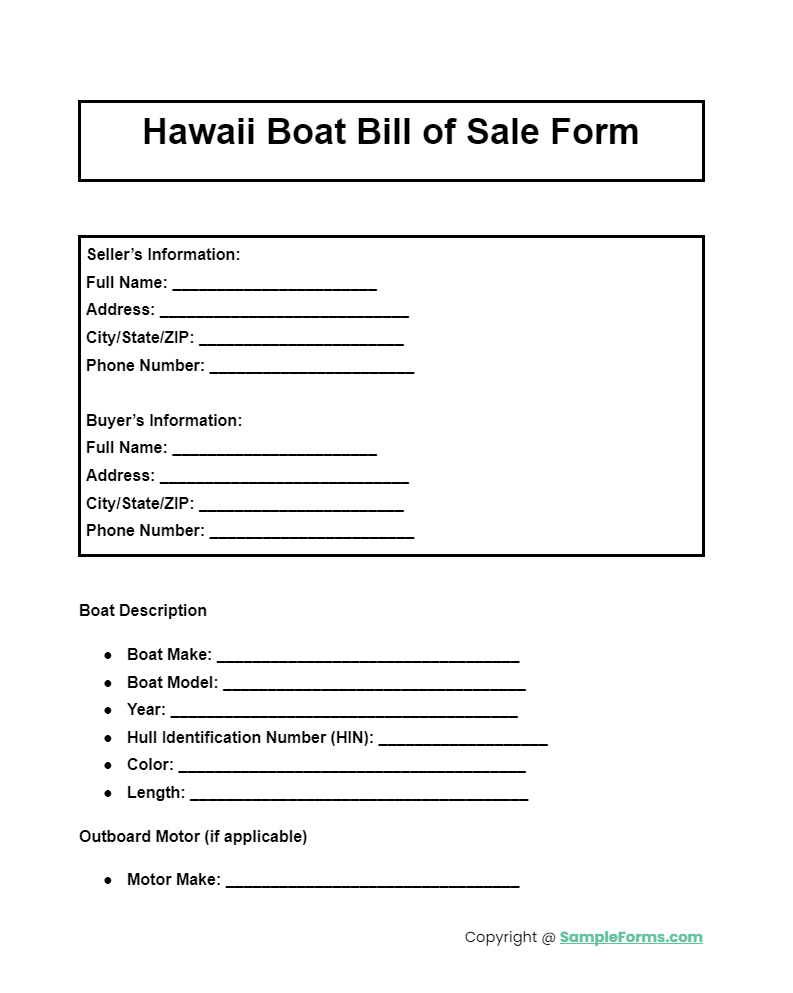 hawaii boat bill of sale form