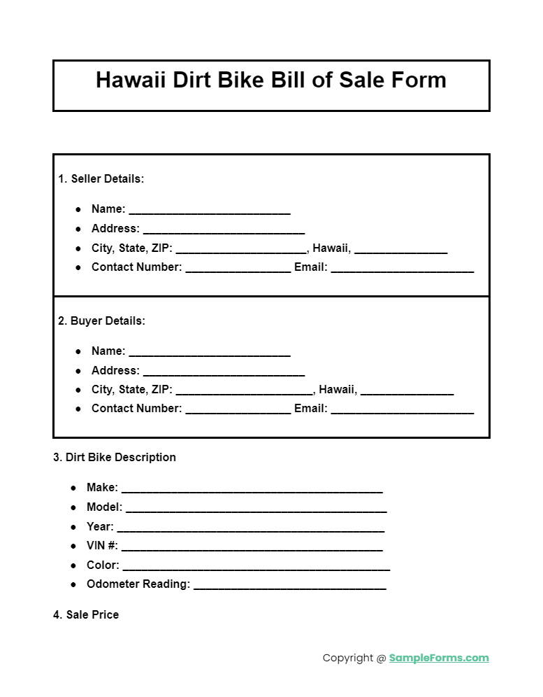 hawaii dirt bike bill of sale form