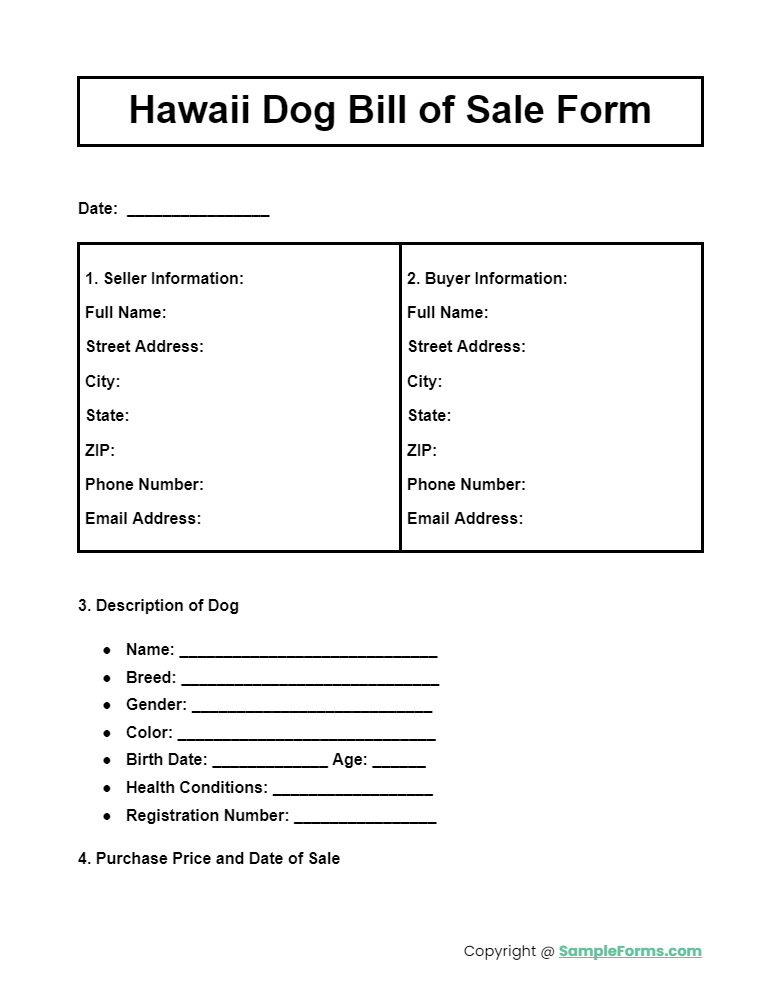 hawaii dog bill of sale form