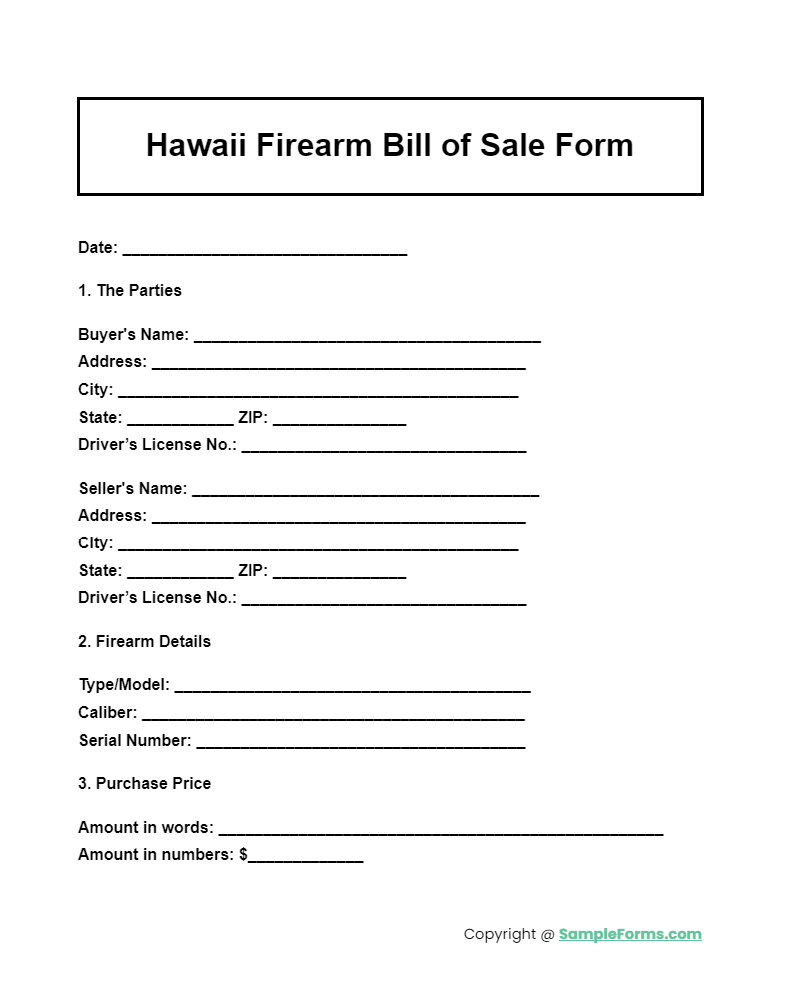 hawaii firearm bill of sale form