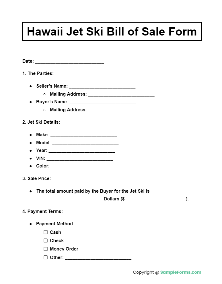 hawaii jet ski bill of sale form