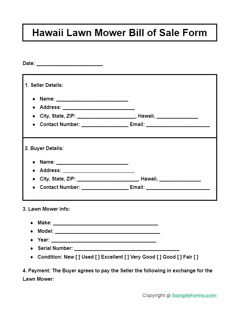 hawaii lawn mower bill of sale form