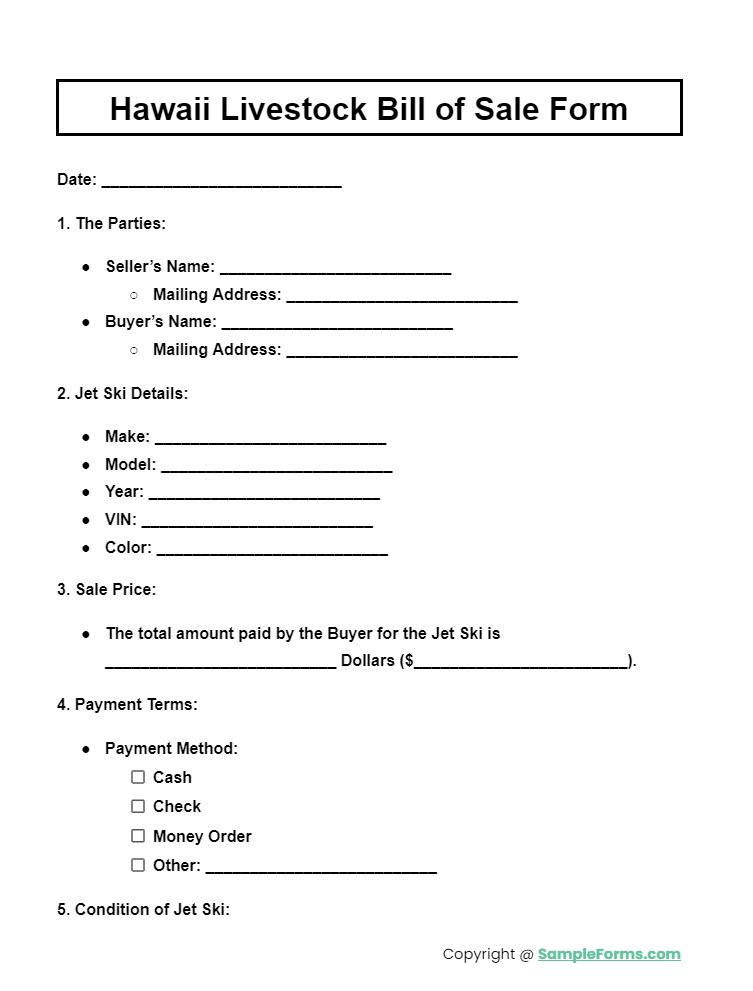 hawaii livestock bill of sale form