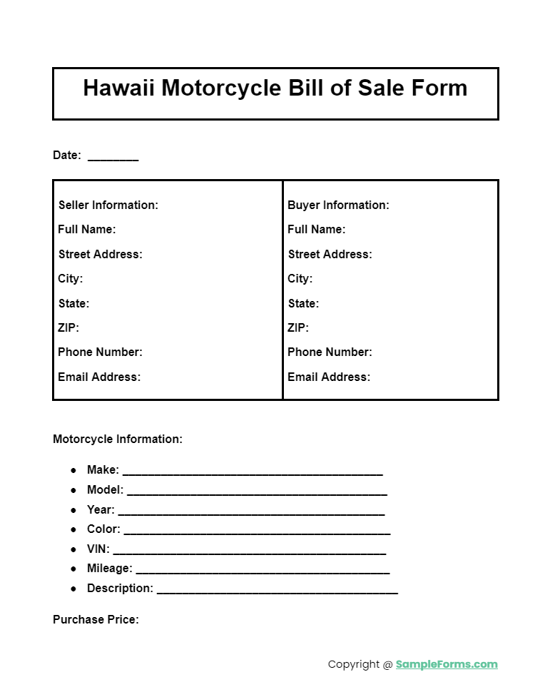 hawaii motorcycle bill of sale form