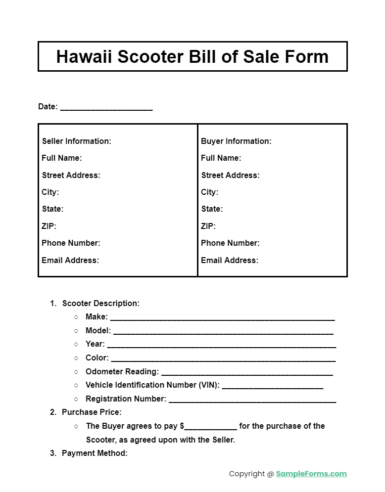 hawaii scooter bill of sale form