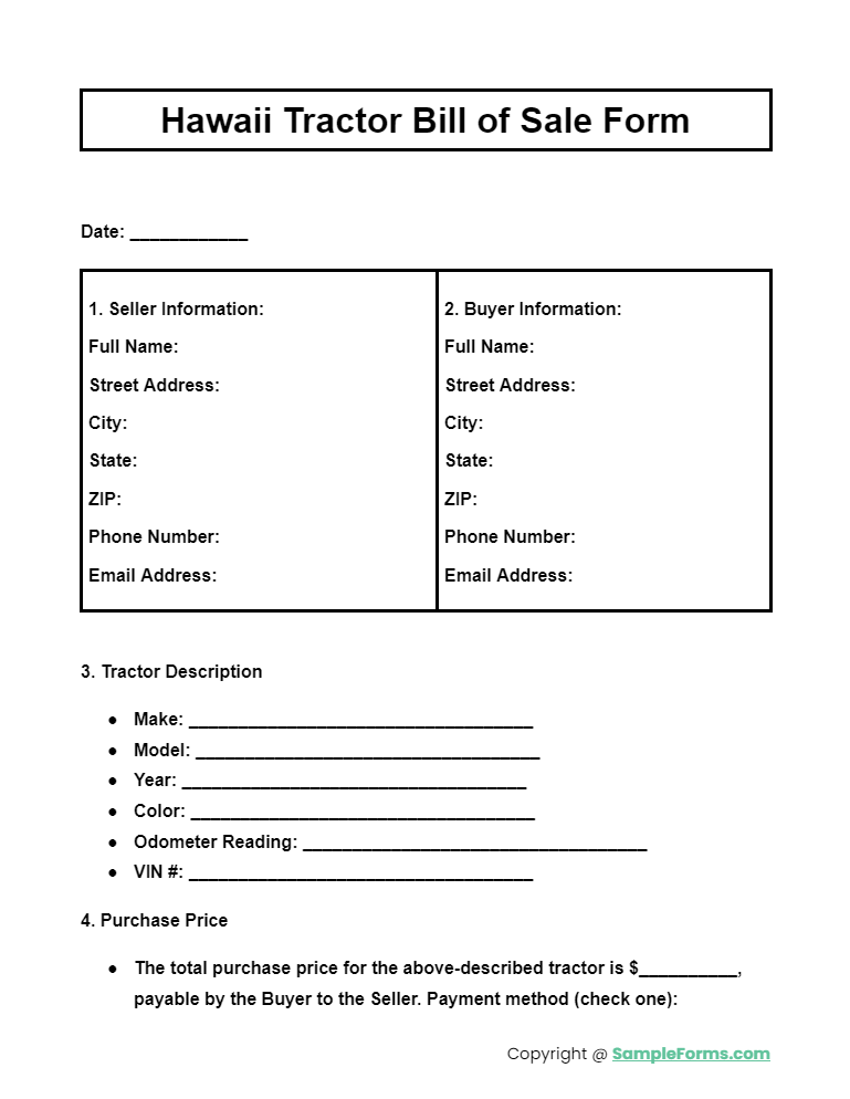 hawaii tractor bill of sale form