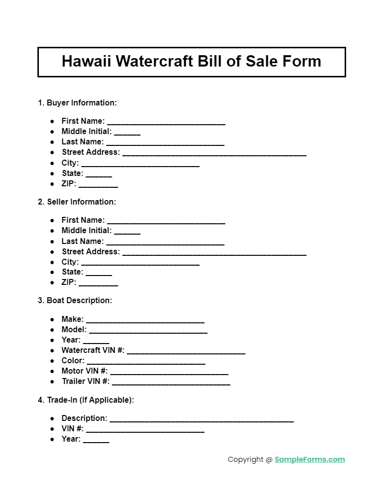 hawaii watercraft bill of sale form