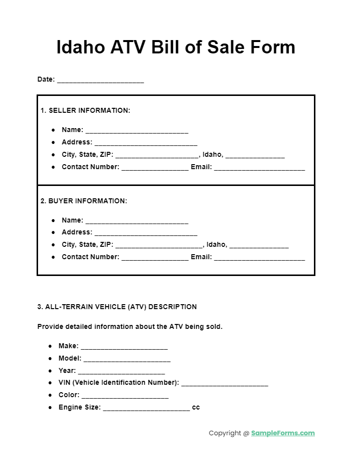 idaho atv bill of sale form