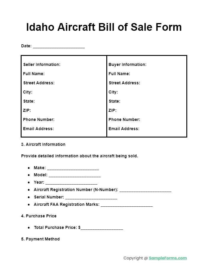 idaho aircraft bill of sale form