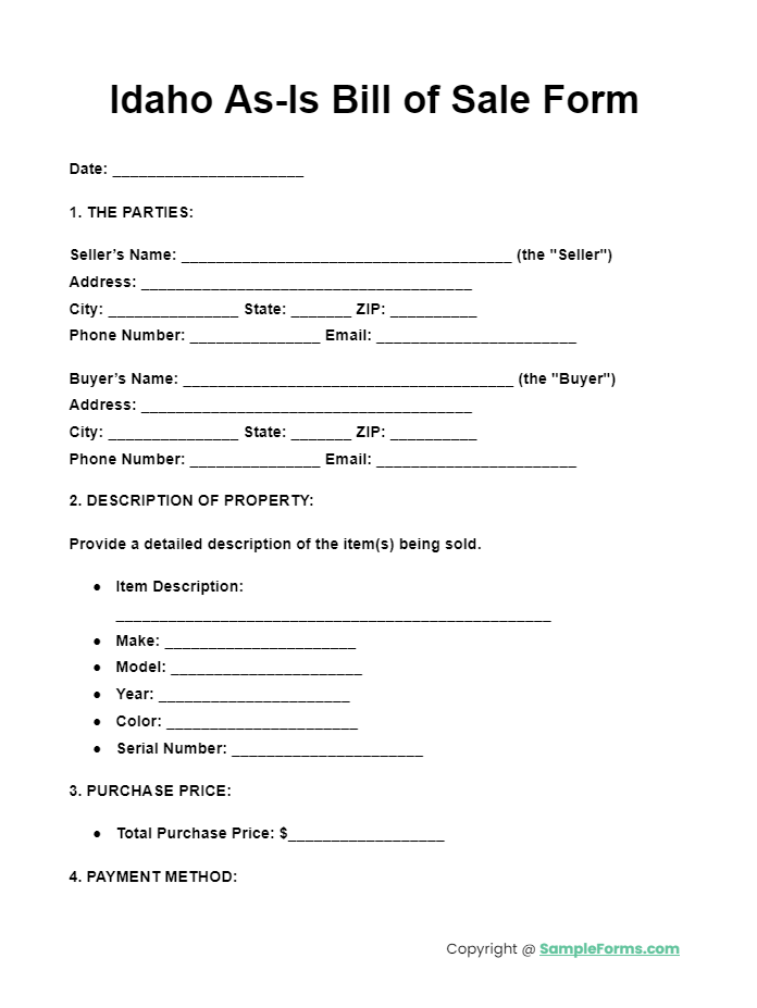 idaho as is bill of sale form