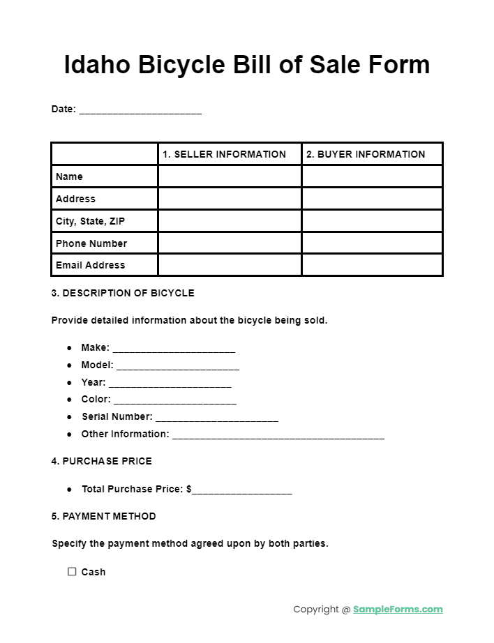 idaho bicycle bill of sale form