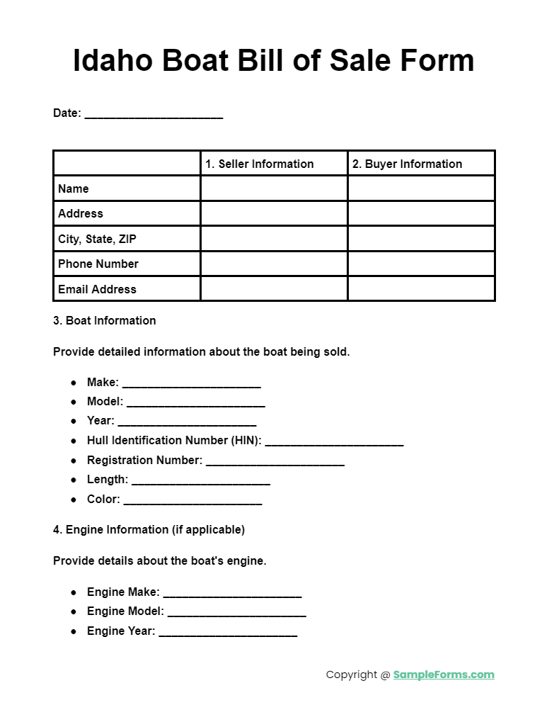 idaho boat bill of sale form