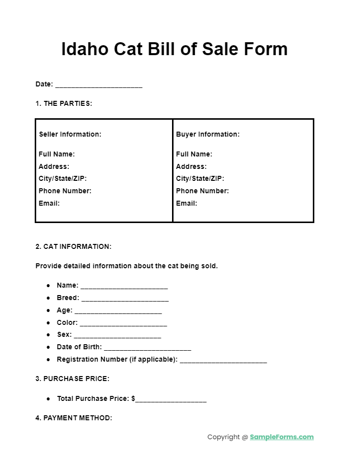 idaho cat bill of sale form