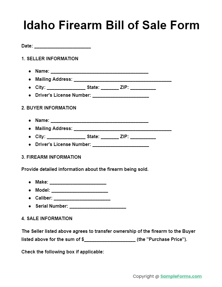 idaho firearm bill of sale form