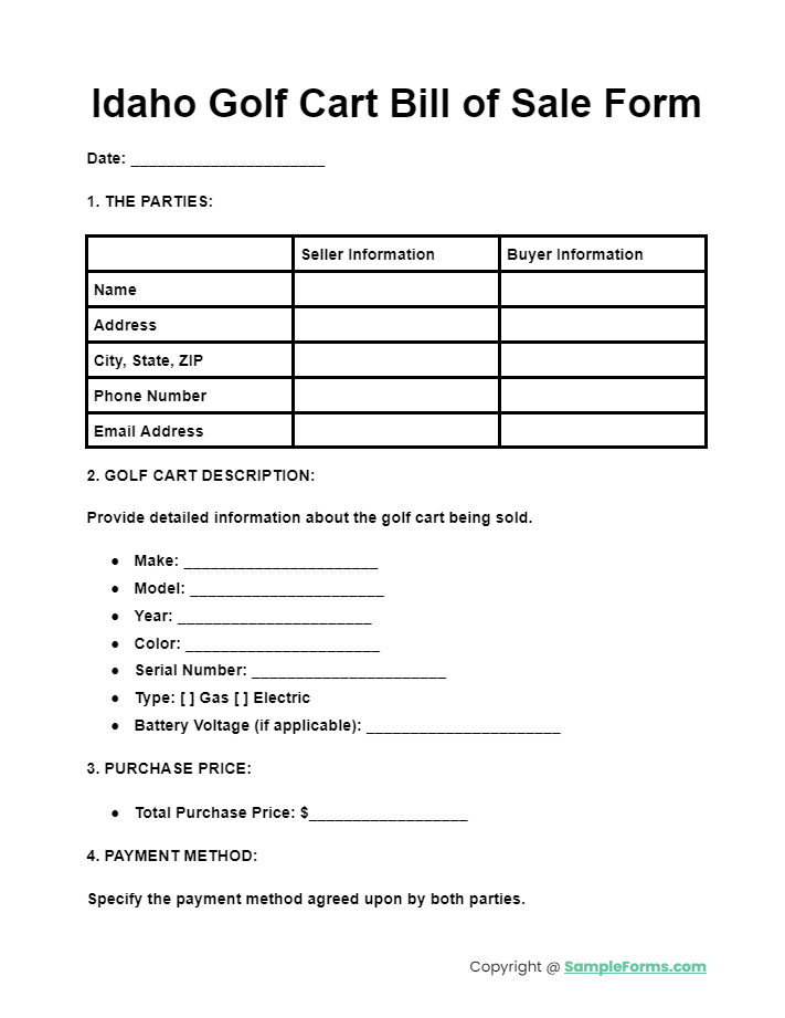 idaho golf cart bill of sale form