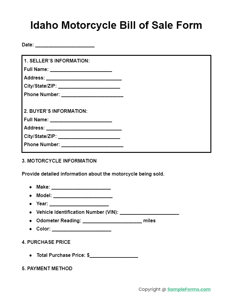 idaho motorcycle bill of sale form