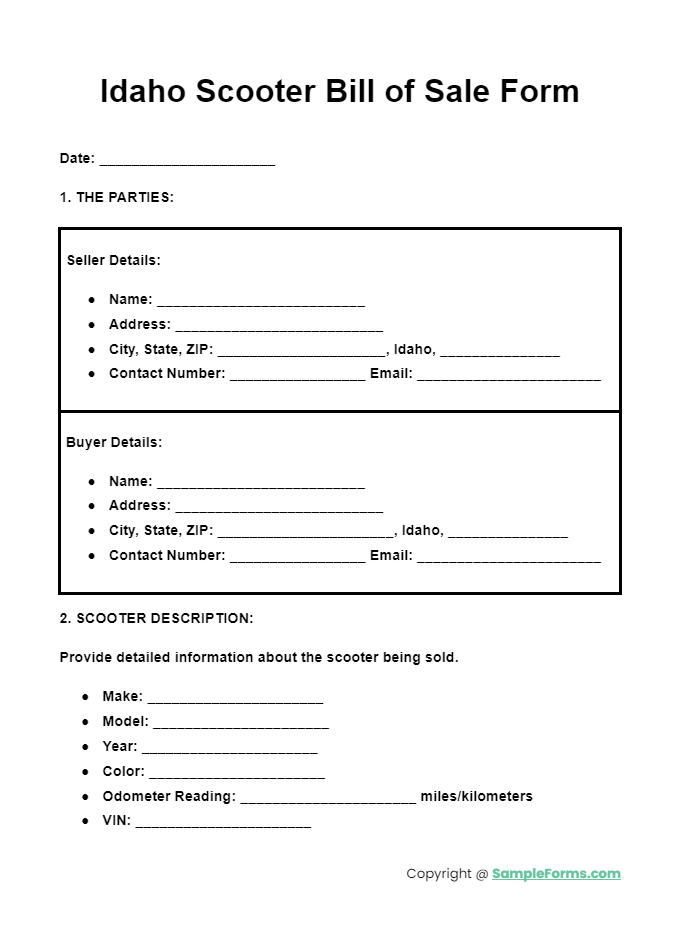 idaho scooter bill of sale form