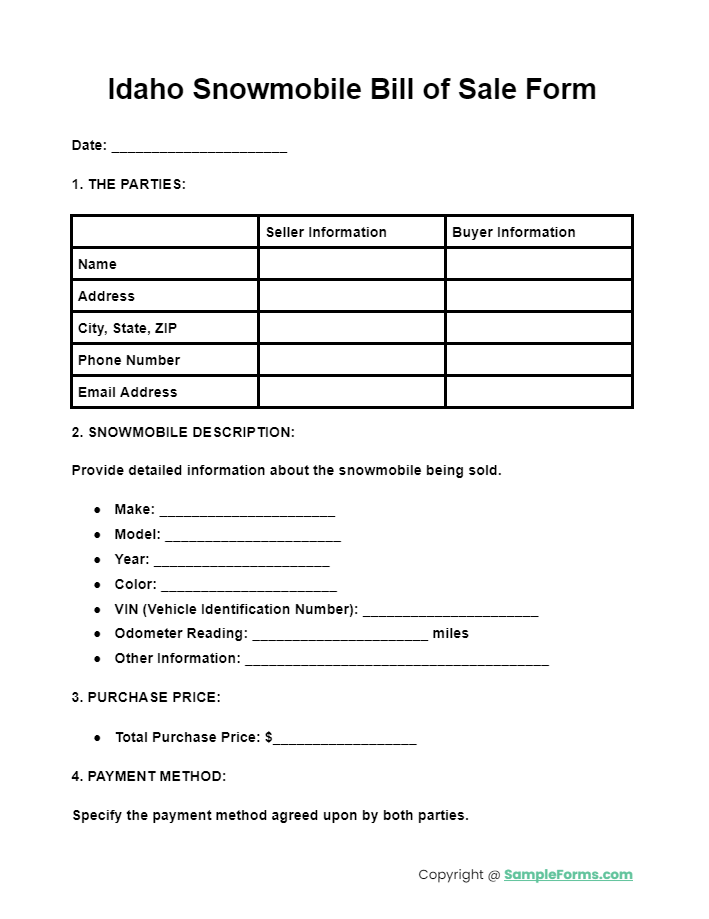 idaho snowmobile bill of sale form