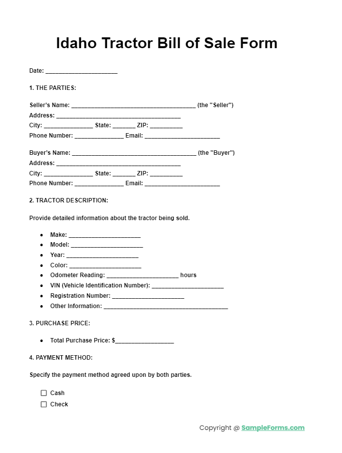 idaho tractor bill of sale form