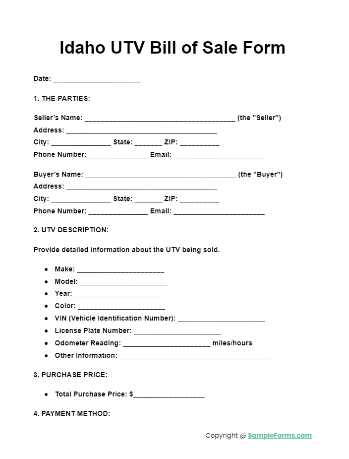 idaho utv bill of sale form