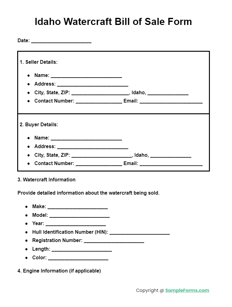 idaho watercraft bill of sale form