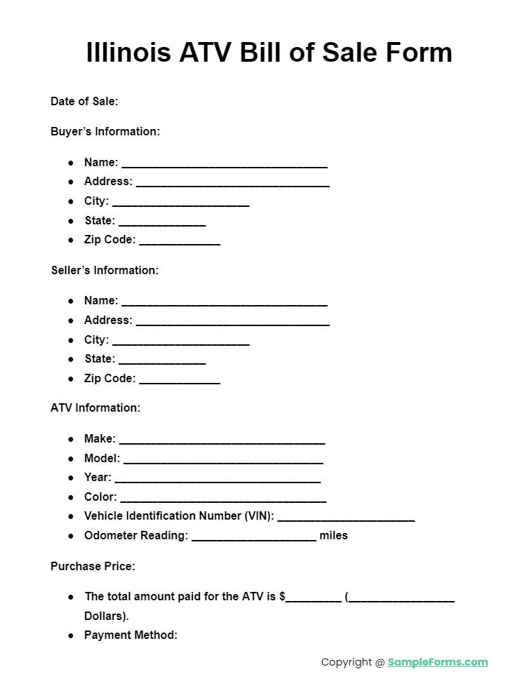 illinois atv bill of sale form