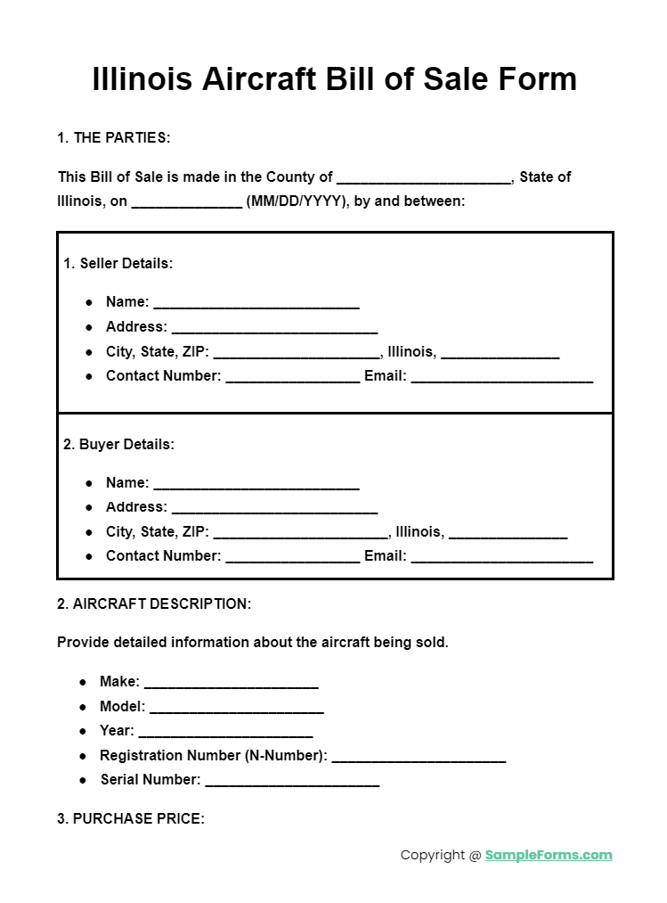 illinois aircraft bill of sale form