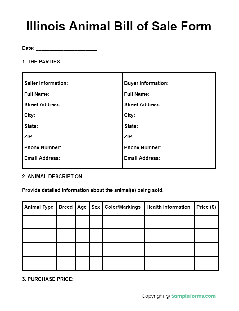 illinois animal bill of sale form