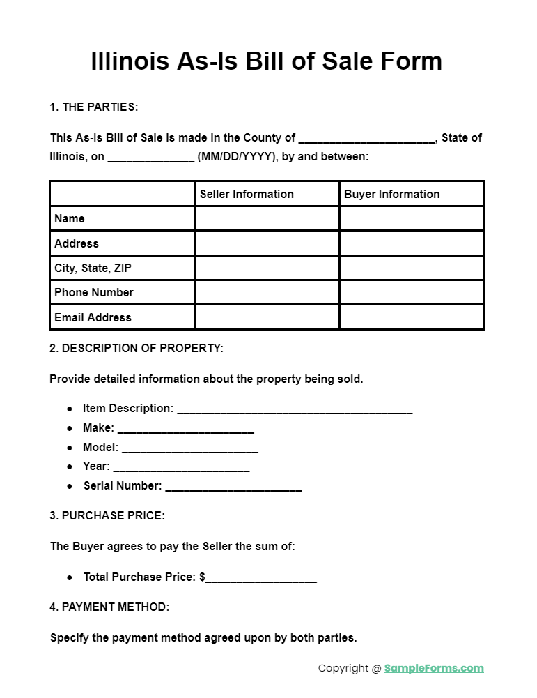 illinois as is bill of sale form