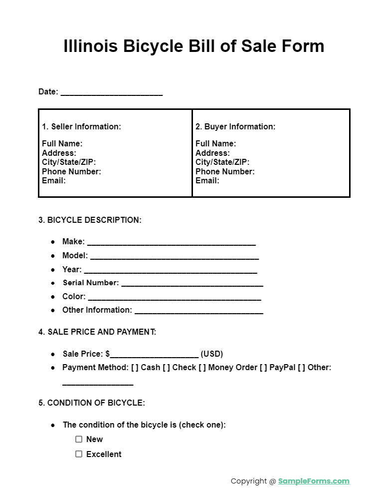 illinois bicycle bill of sale form