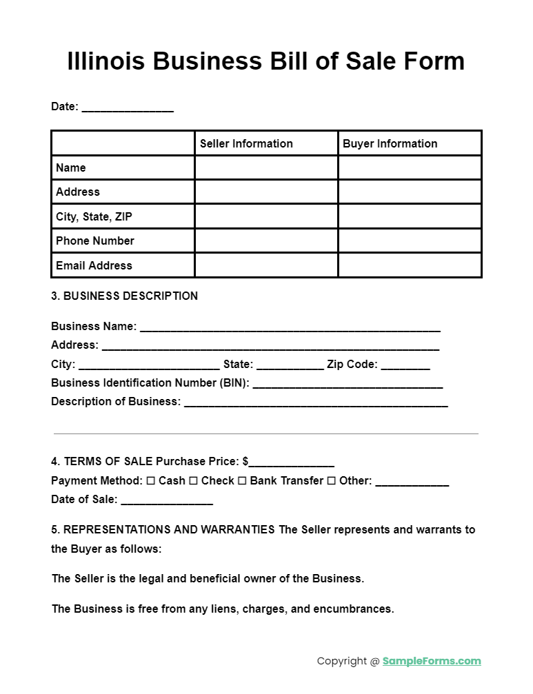 illinois business bill of sale form