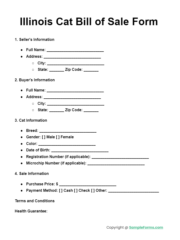 illinois cat bill of sale form