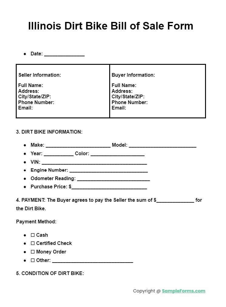 illinois dirt bike bill of sale form