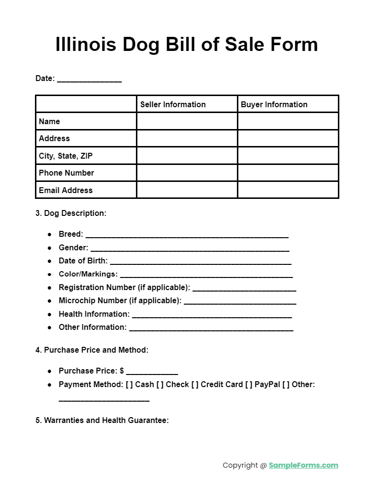 illinois dog bill of sale form