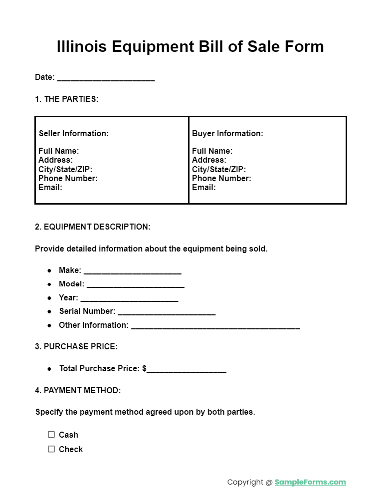 illinois equipment bill of sale form