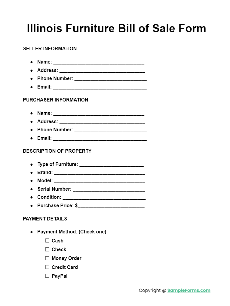 illinois furniture bill of sale form