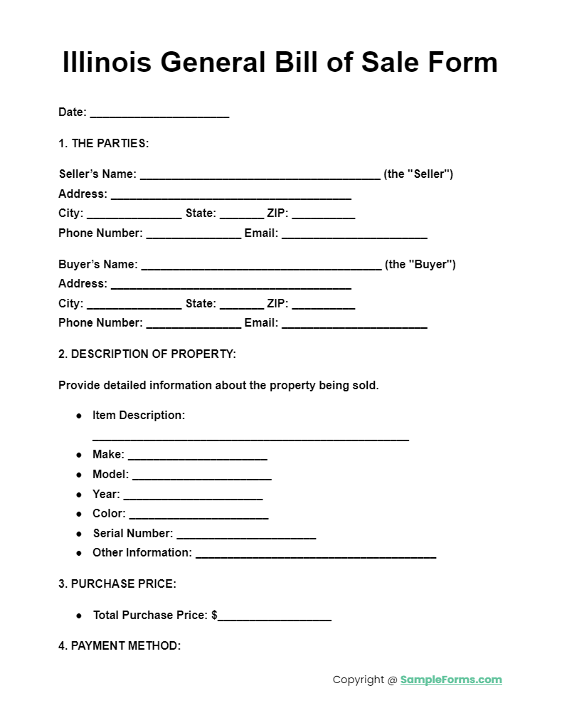 illinois general bill of sale form