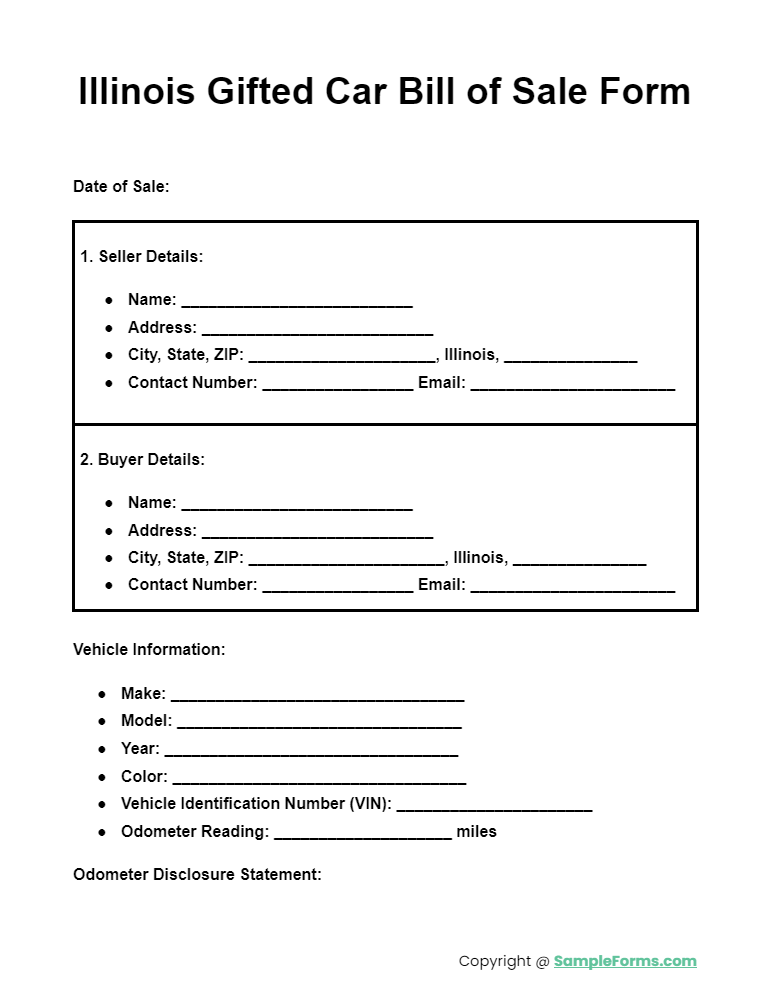 illinois gifted car bill of sale form