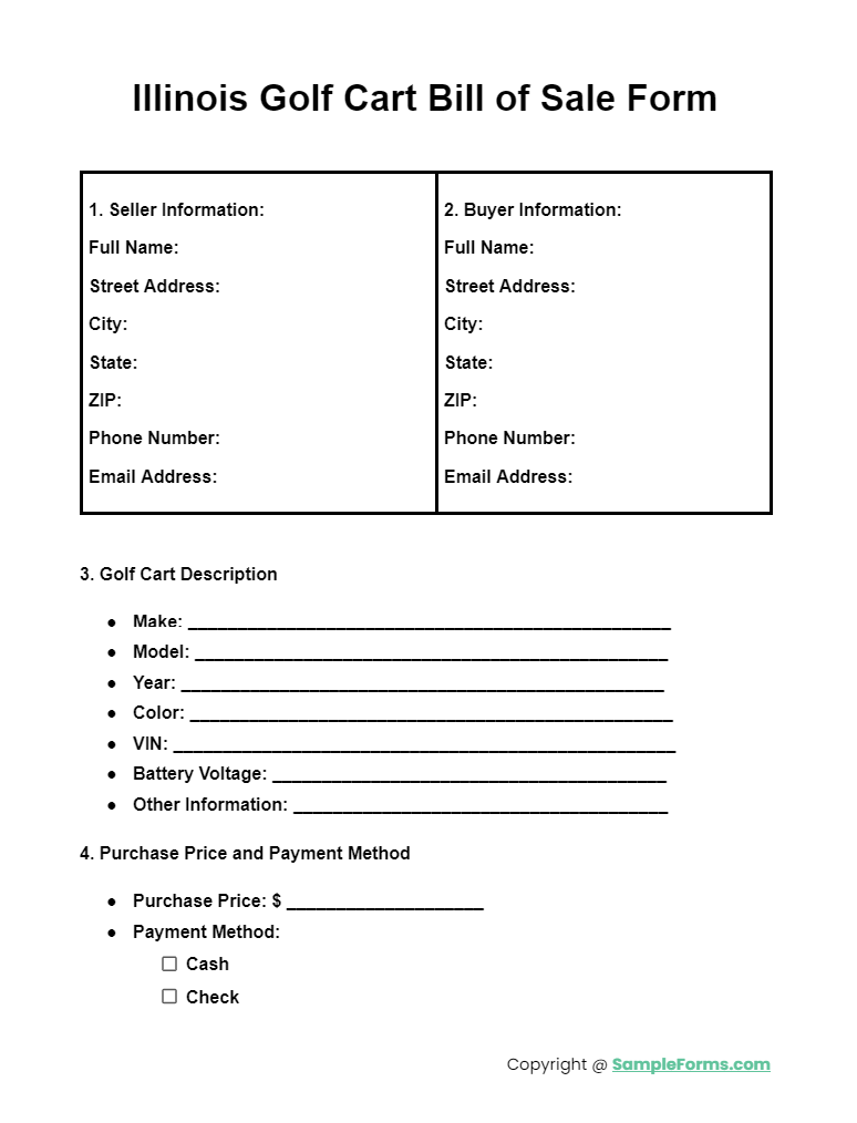 illinois golf cart bill of sale form