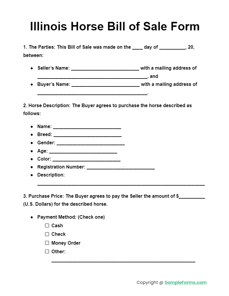 illinois horse bill of sale form