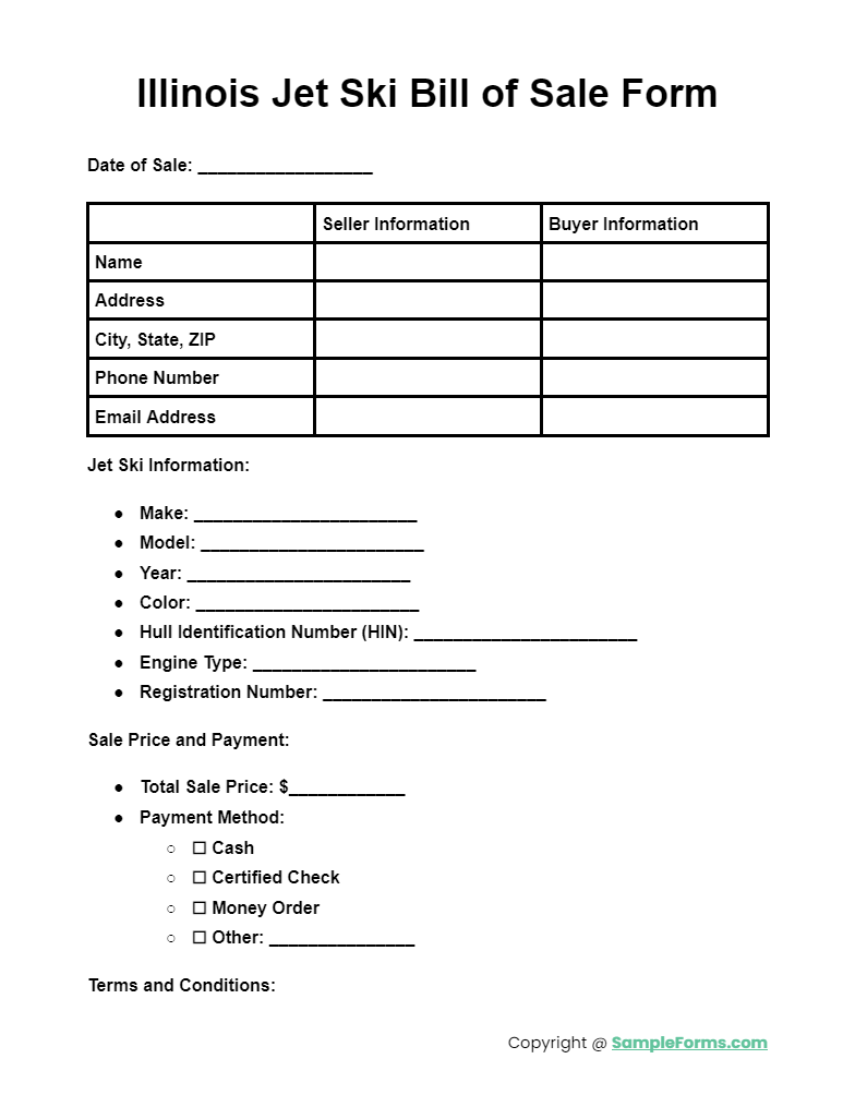 illinois jet ski bill of sale form