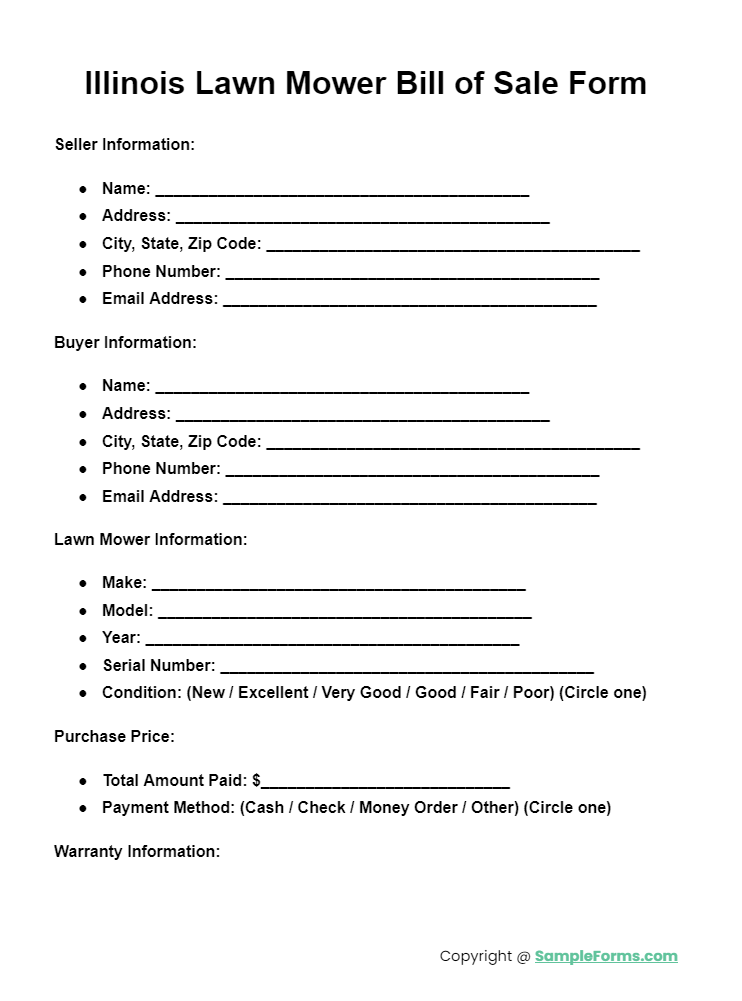 illinois lawn mower bill of sale form