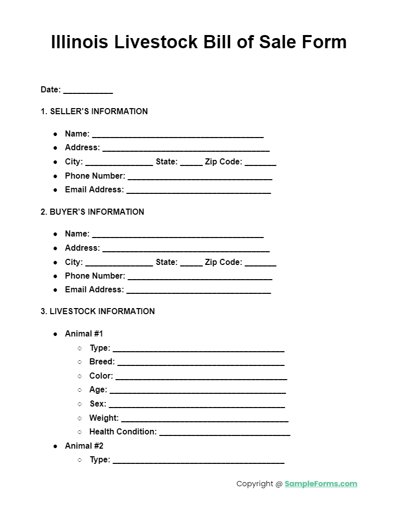 illinois livestock bill of sale form