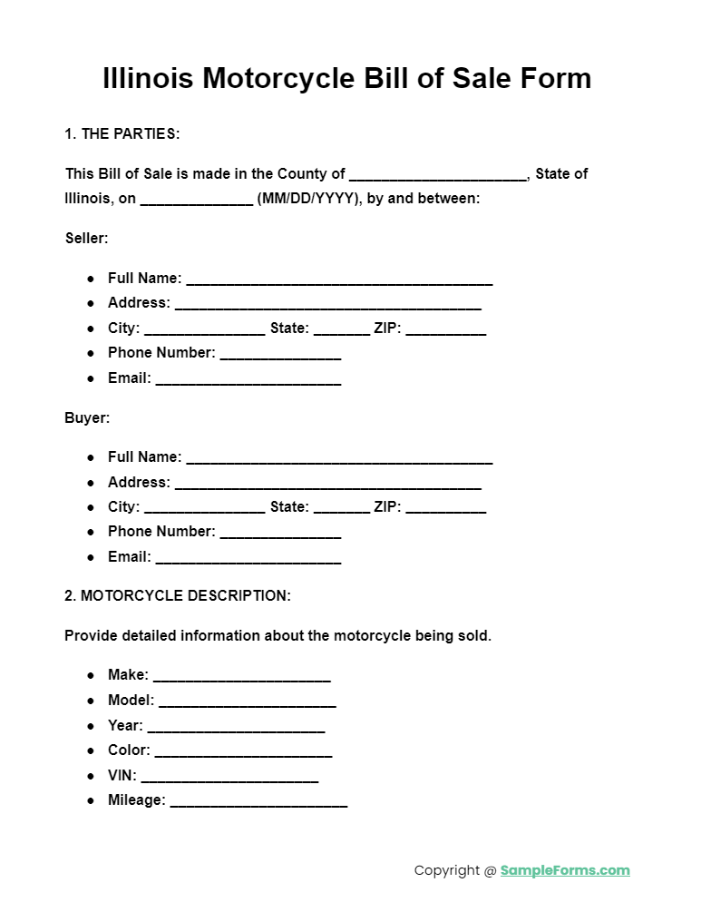 illinois motorcycle bill of sale form