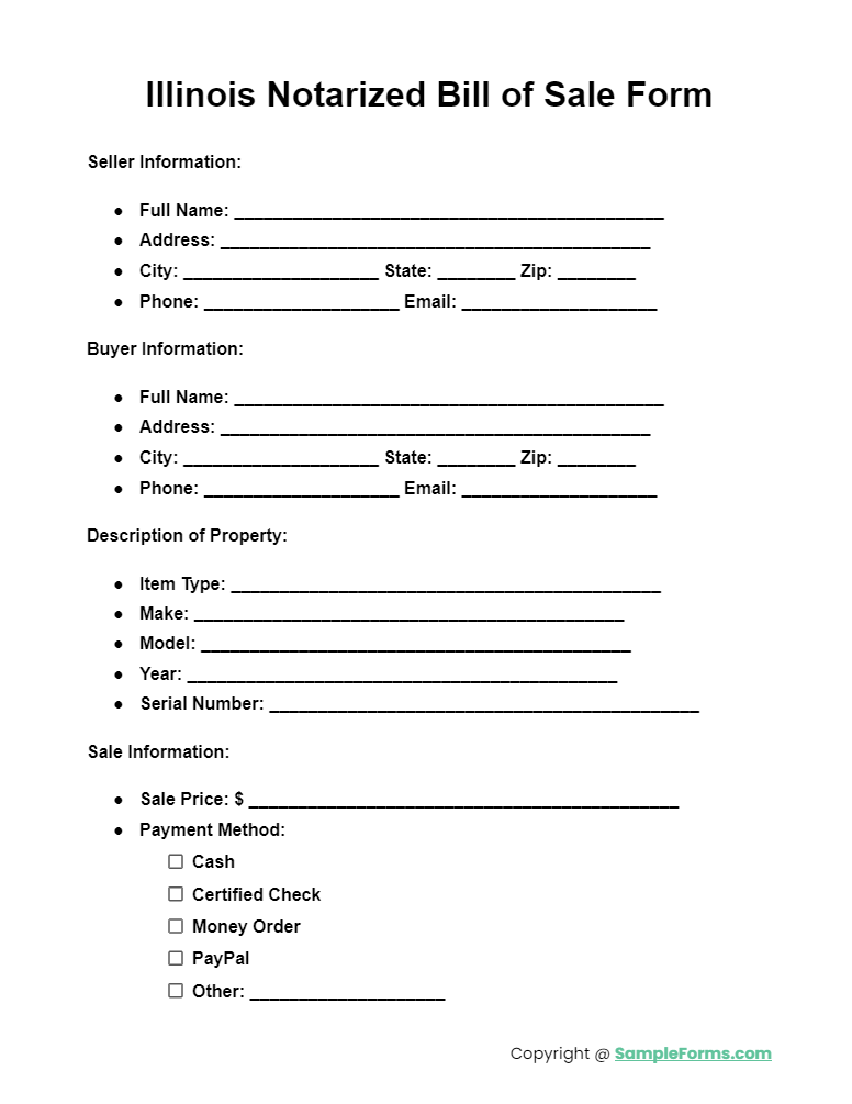 illinois notarized bill of sale form