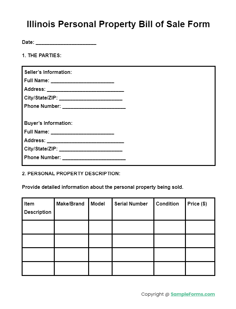 illinois personal property bill of sale form