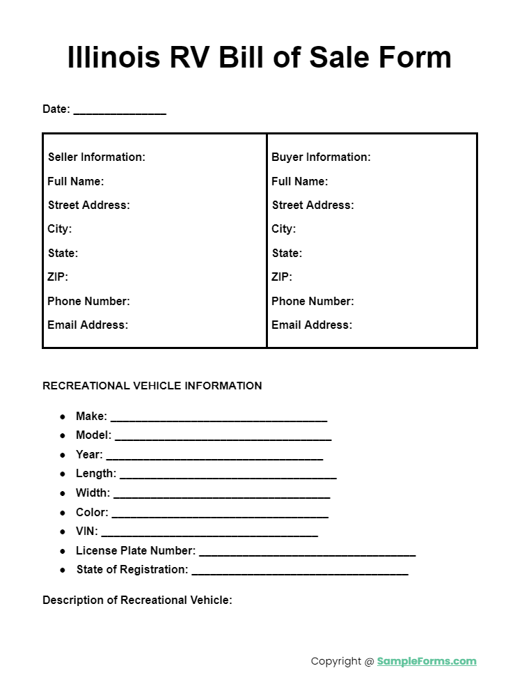 illinois rv bill of sale form