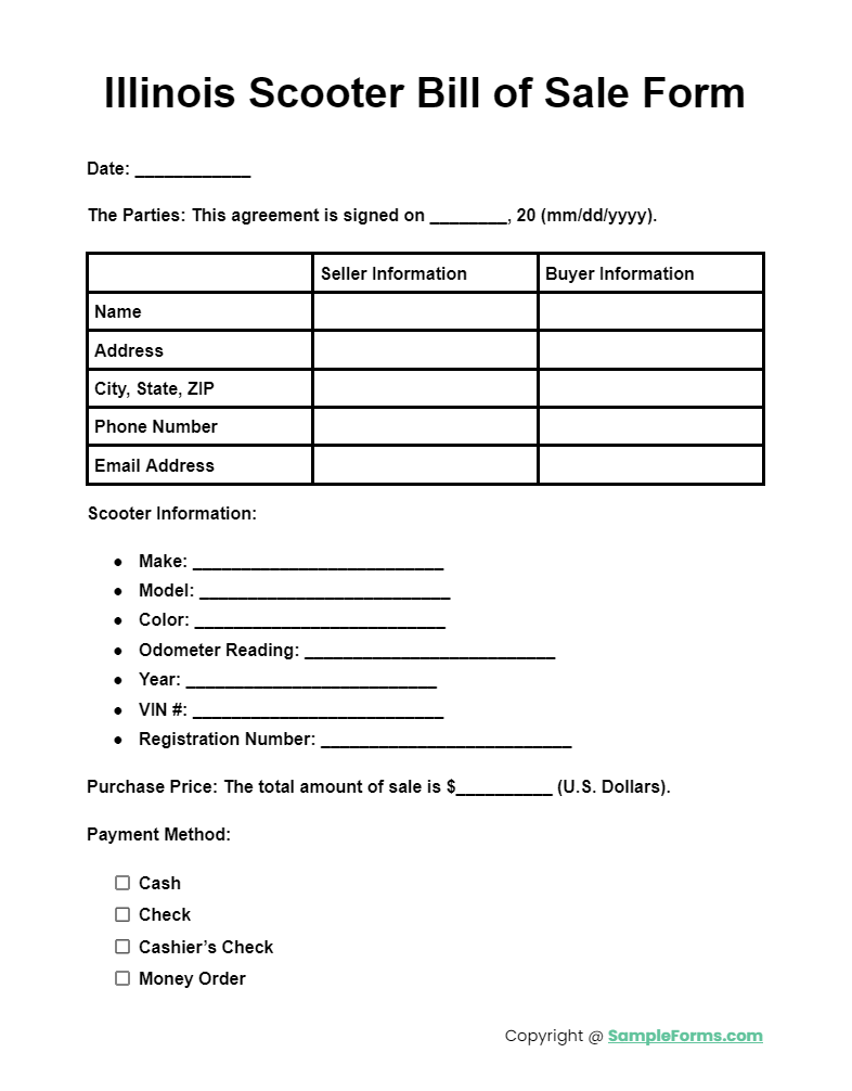 illinois scooter bill of sale form